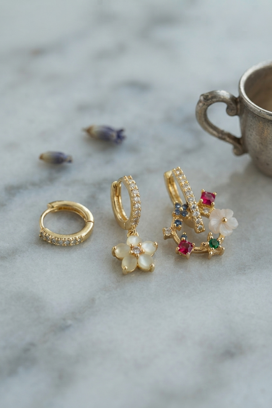 3 lü Set Gold Renk Çiçek Model Küpe 5886