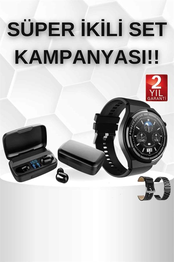 Kablosuz Bluetooth Kulaklık ve Kordon Hediyeli Akıllı Saat Nabız Ölçer Uzun Pil Ömrü - Görsel 2