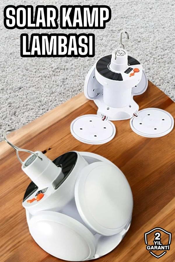 Kamp Lambası Işıldak Beyaz Işık Güneş Enerjili Solar Aydınlatma 5 Kanatlı Katlanabilir - Görsel 2