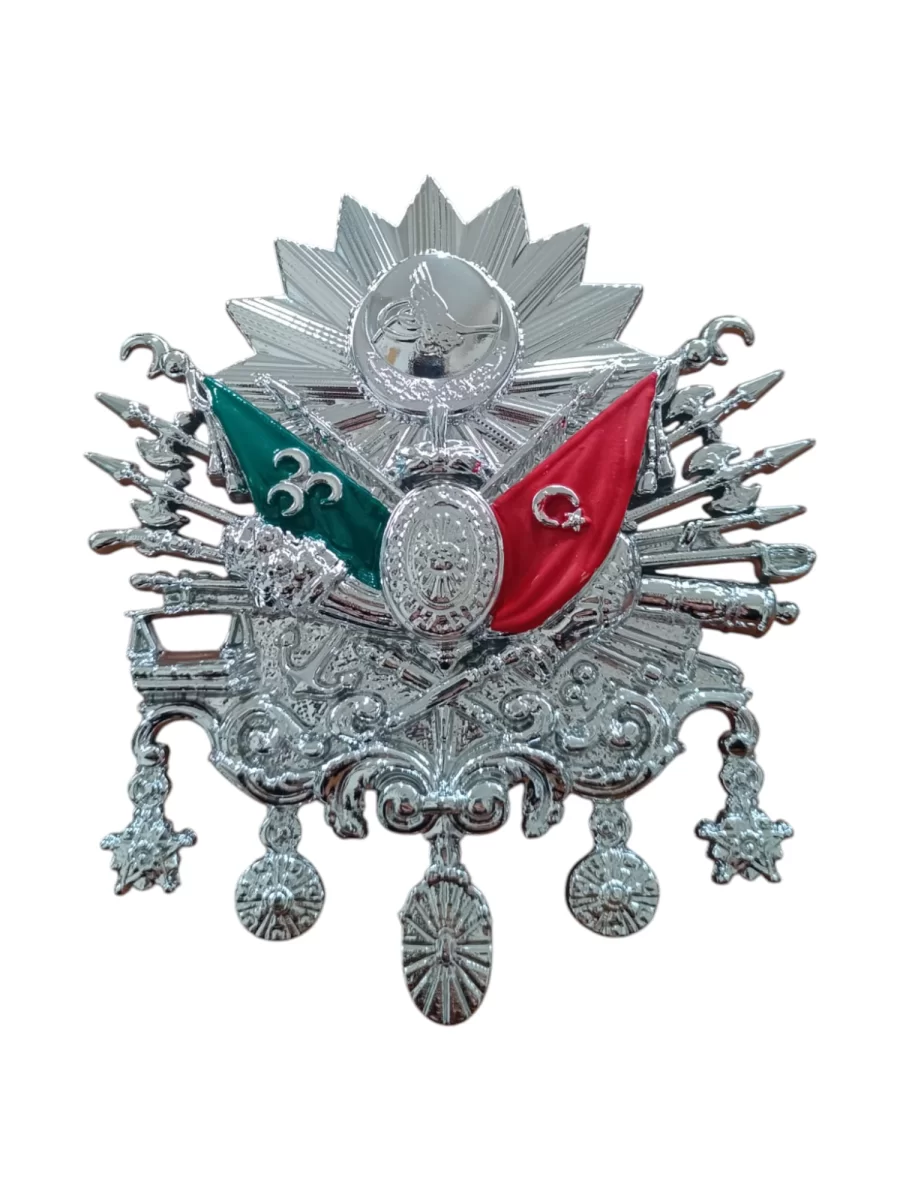Osmanlı Devlet Arması Vidalı Kabartma Logo Küçük 10x8cm Krom