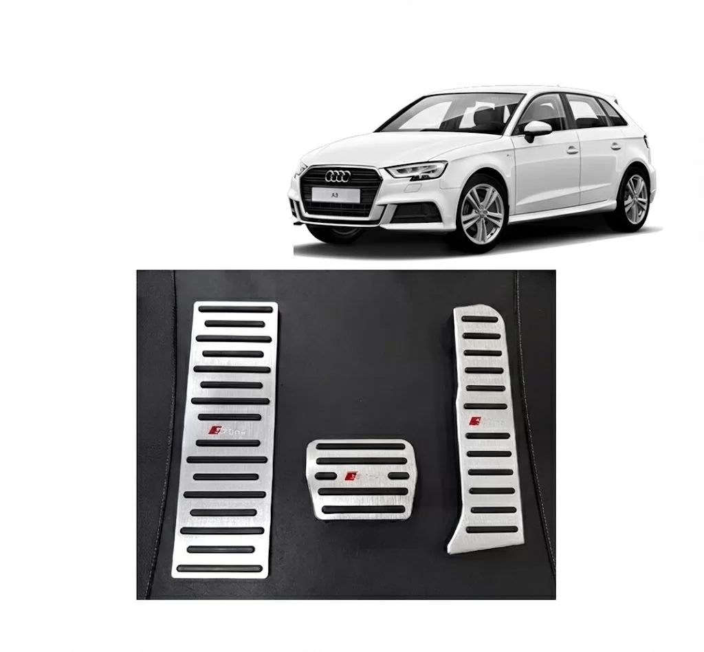 Audi A3 Q3 Uyumlu Otomatik Vites Pedal Seti Gaz Fren Ayak Dayama Takımı 3 Parça Krom