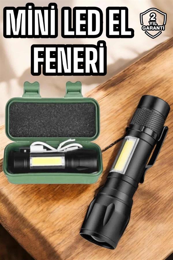Şarjlı Metal Zoomlu El Feneri Işıldak Led Işık Taşınabilir El Lambası - Görsel 2