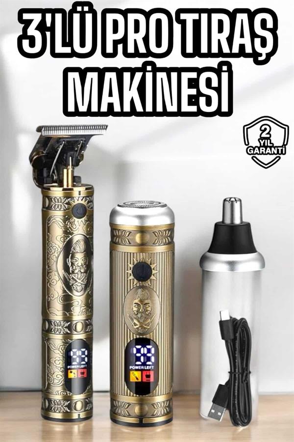 Tıraş Makinesi Üç Başlıklı Saç Sakal ve Vücut Tıraşına Uygun - Görsel 2
