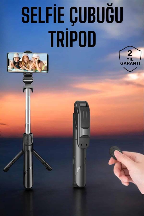 Tripod Kablosuz Bluetooth Bağlantılı Selfie Çubuğu 360 Derece Dönebilen - Görsel 2