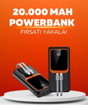 20.000 mAh Powerbank – 22.5W Hızlı Şarj Çok Kablolu Dijital Göstergeli