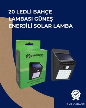 Solar Enerjili 20 LED Duvar Lambası | Hareket Sensörlü Su Geçirmez Kablo Gerektirmez
