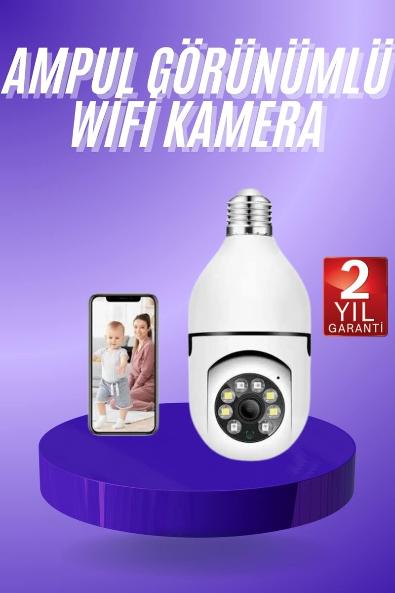Güvenlik Kamerası Wi-Fi Özellikli 360 Derece Full Hd 1080p Ampül Kamera