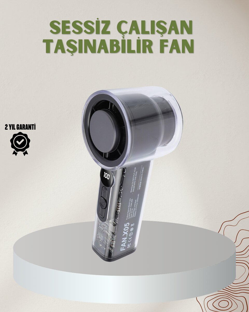 100 Kademeli Ayarlanabilir Mini Fan | Dijital Ekranlı Serinletici