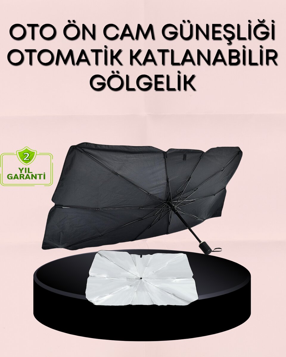 UV Korumalı Şemsiye Tipi Oto Güneşliği - Geniş Araç Uyumu