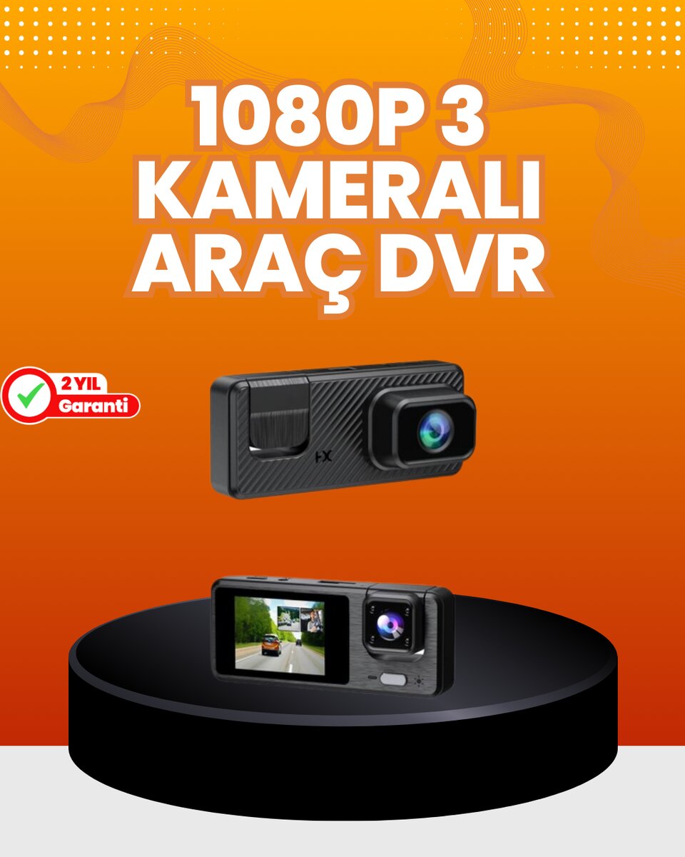 Araç İçi Güvenlik Kamerası | 3 Kanallı 24 Saat Park Kaydı Destekli