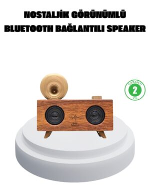 Çift Hoparlörlü Bluetooth Gramofon Speaker – FM Radyo USB SD Kart ve AUX Girişli