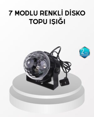 7 Renk Modlu Müzik Sensörlü Disko Topu – LED Işıklı Parti Aydınlatması