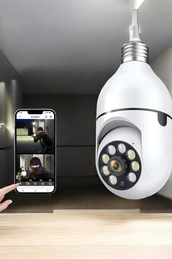 Wifi Kamera Duylu Ampul Görünümlü 360 Derece Dönebilen Ev Kamerası - Görsel 4