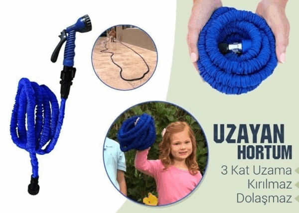 22.5 Metre Uzayan Bahçe Sulama Araç Yıkama Hortumu 7 Kademeli Başlık Tabanca - Görsel 5