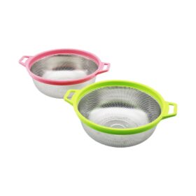 24CM RENKLİ PLASTİK ÇERÇEVE - KULPLU ÇELİK SEPET METAL SÜZGEÇ (K0)