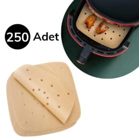 250 Adet Air Fryer Pişirme Kağıdı Tek Kullanımlık Hava Fritöz Yağ Geçirmez Yapışmaz Gıda Pişirme Kağıdı Delikli Kare Model (K0)