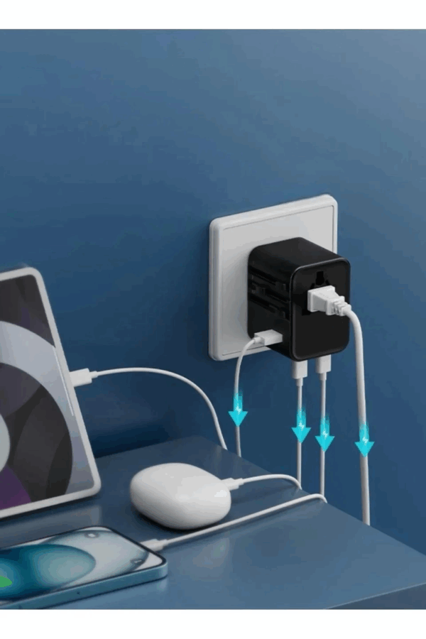 25w Evrensel Seyahat Adaptörü, Eu/us/uk/au Priz Dönüştürücü, 1x Usb, 2x Type-c Hızlı Şarj - Görsel 3