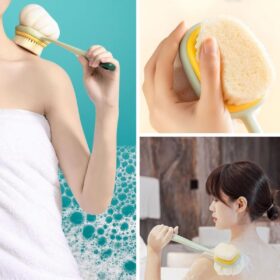 2&amp;apos;si 1 Arada Çift Taraflı Uzun Saplı Fırçalı Banyo Vücut Sırt Fırçası Banyo Lifi (K0)