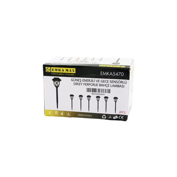 2PCS DİKEY FERFORJE GÜNEŞ ENERJİLİ SOLAR LED GECE SENSÖR BAHÇE LAMBASI 10X10X13CM+ÇUBUK=44CM (K0)