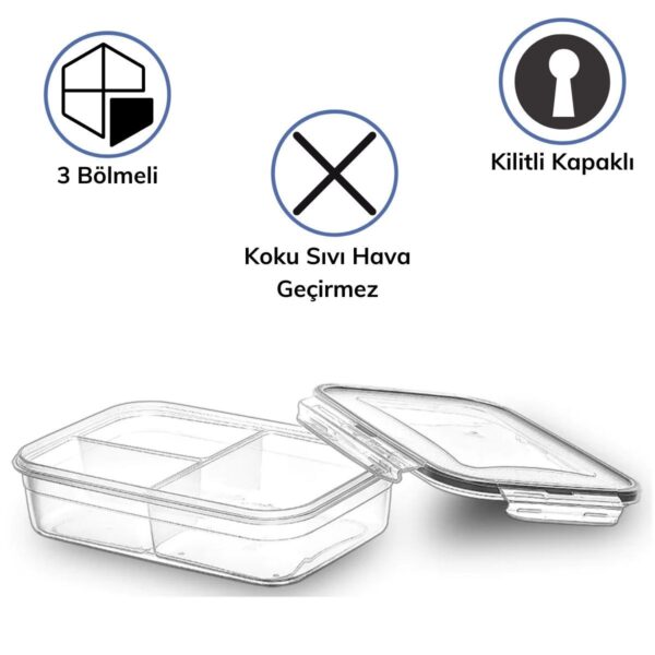 3 Bölmeli Kilitli Kapaklı 1 Litre Erzak Saklama Kabı LC-510 (K0) - Görsel 3