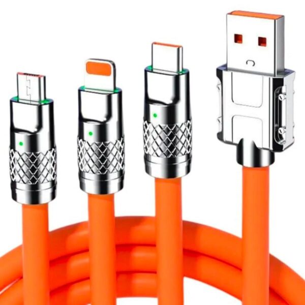 3 in 1 Type-C + Micro Usb + Lightning Hızlı Şarj Kablosu Silikon Kablo 1 Metre Opp Ambalaj (K0) - Görsel 5