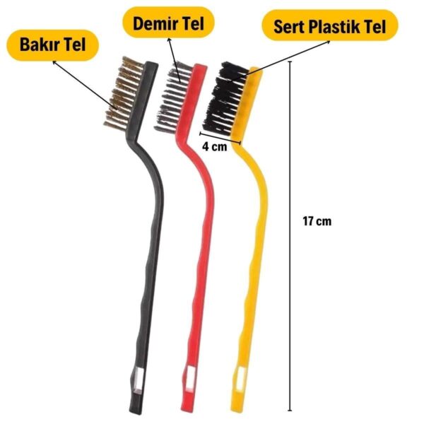 3 lü Detaylı Temizlik Bakır,Demir ve Sert Plastik Tel Fırça (K0) - Görsel 5