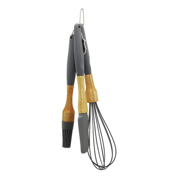 3 PCS SİLİKON ÇIRPICI - FIRÇA - SPATULA SETİ AHŞAP BAMBU SAP - SİLİKON KILIFLI (K0)