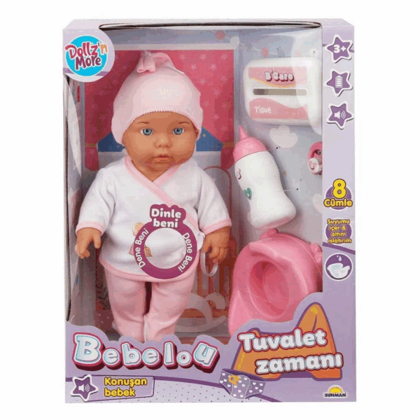 Çocuk 30011 Bebelou Tuvalet Zamanı Sesli Bebek Seti 35 cm -Sunman - Görsel 2