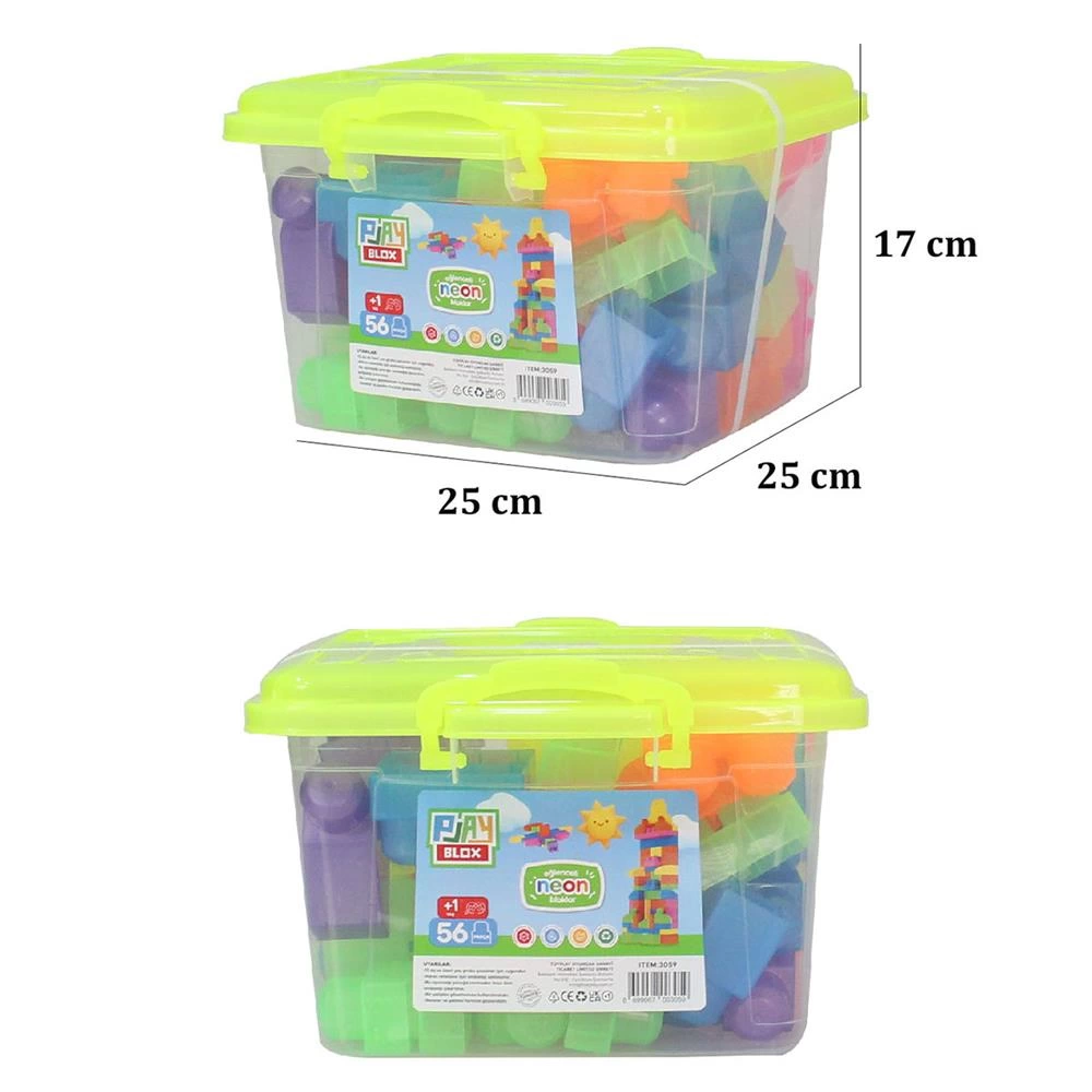 3059 Play Blox Neon Blok Yapı Oyuncakları 56 Parça ,Kovalı ,1 Yaş ve Üzeri - Görsel 2