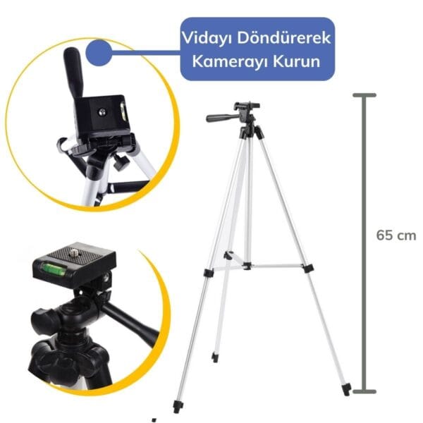 360 Derece Ayarlanabilir Katlanabilir Profesyonel Çekime Uygun 65 cm Ayaklı Tripod (K0) - Görsel 4