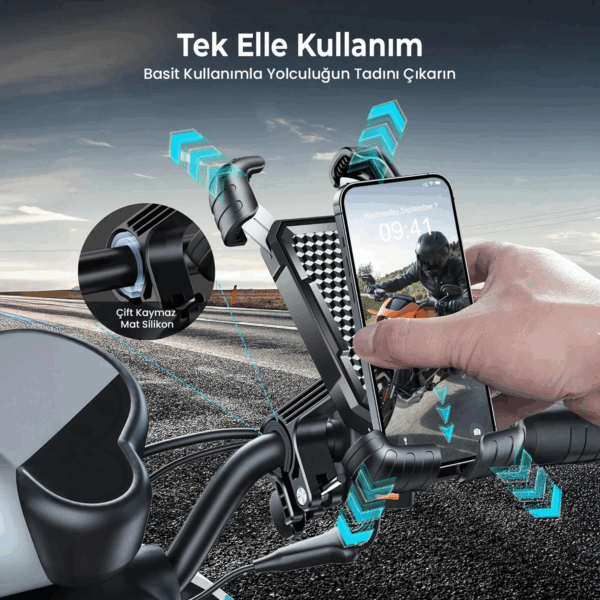 360° Derece Ayarlanabilen Gidon Bağlantılı Bisiklet Motosiklet İçin Abs 4-7.8″ İnç Telefon Tutucu - Görsel 5