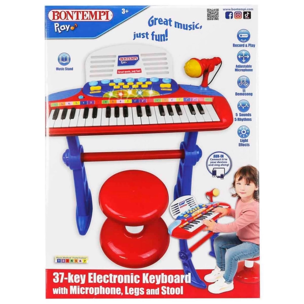 37 Tuşlu Ayaklı Org Seti Işıklı ve Mikrofonlu, Çocuk Gelişimi İçin Eğitici Org Seti - Görsel 2