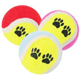 3&amp;apos;lü Renkli Desenli Tenis Topu Kedi Köpek Oyuncağı (K0)