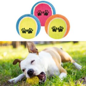3&amp;apos;lü Renkli Desenli Tenis Topu Kedi Köpek Oyuncağı (K0)
