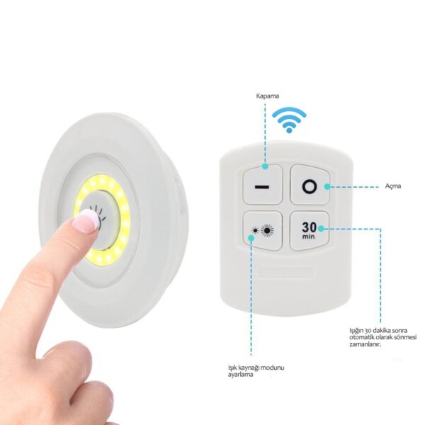 3&amp;apos;lü Uzaktan Kumandalı Pilli Yapışkanlı Kablosuz Led Spot Lambalar (K0) - Görsel 2