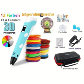3d Pen Üç Boyutlu Yazıcı Kalem Printer (12 Adet 3 Metre Filament -36 Metre Led Ekranlı Adatörlü