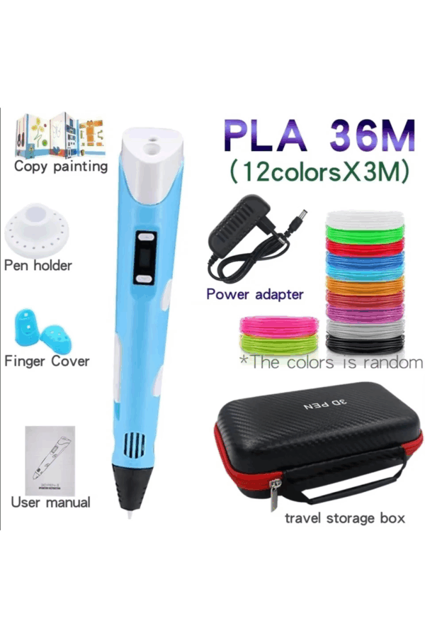 3d Pen Üç Boyutlu Yazıcı Kalem Printer (12 Adet 3 Metre Filament -36 Metre Led Ekranlı Adatörlü - Görsel 3