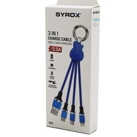 3İN1 ÇOKLU İPHONE - TYPC-E - MICRO USB ÖRGÜLÜ ŞARJ KABLOSU 2.0A C90 (K0)