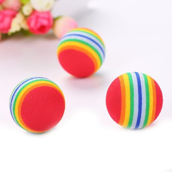 3lü Gökkuşağı Sünger Kedi Köpek Çiğneme Oyun Topu 4,2 cm (K0) - Görsel 3