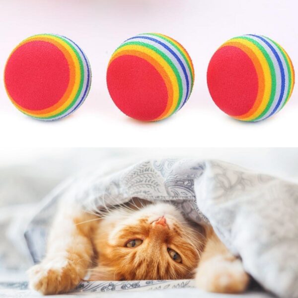 3lü Gökkuşağı Sünger Kedi Köpek Çiğneme Oyun Topu 4,2 cm (K0) - Görsel 5