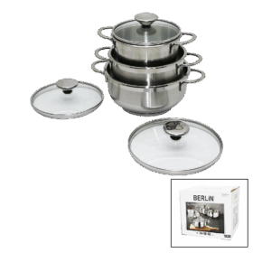 3LÜ SET - 14-16-18CM ÇELİK TENCERE SETİ CAM KAPAKLI (K0)