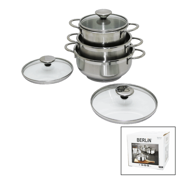 3LÜ SET - 14-16-18CM ÇELİK TENCERE SETİ CAM KAPAKLI (K0)