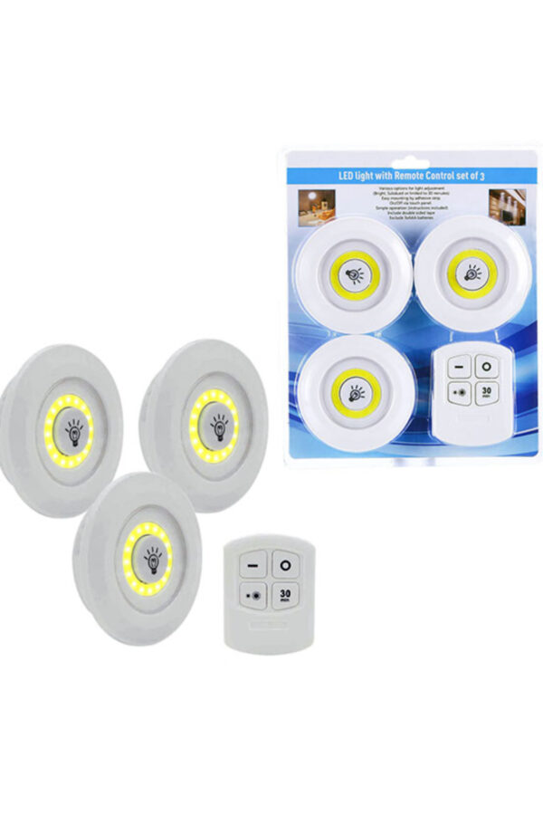 3lü Uzaktan Kumandalı Yapışkanlı Kablosuz Led Spot Lambalar (K0)