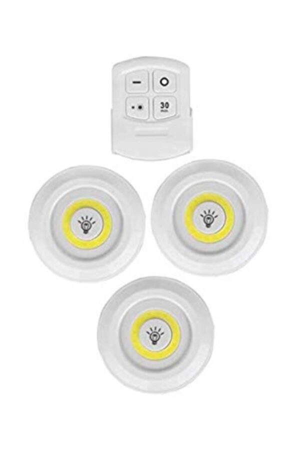 3lü Uzaktan Kumandalı Yapışkanlı Kablosuz Led Spot Lambalar (K0) - Görsel 2