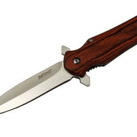 4-11 Kahverengi Kamp Çakı 21cm- Yarı Otomatik, Kemerlikli, Ahşap Sap