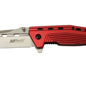4-13-3 Kırmızı Kamp Çakı 19,5cm- Yarı Otomatik, Kemerlikli, İpli, Oluklu
