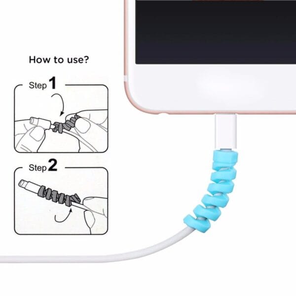 4&apos;lü Apple, Android Şaj Kablosu Koruyucu Silikon Spiral Yay Aparat (K0) - Görsel 5