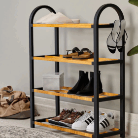 4 KATLI 1. SINIF 4 BÖLMELİ DÜZENLEYİCİ AHŞAP AYAKKABILIK 12 ÇİFT KAPASİTELİ RAF EV DEKOR MOBİLYA