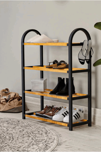 4 KATLI 1. SINIF 4 BÖLMELİ DÜZENLEYİCİ AHŞAP AYAKKABILIK 12 ÇİFT KAPASİTELİ RAF EV DEKOR MOBİLYA