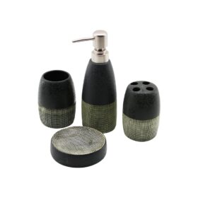 4 PCS ANTRASİT GRİ - KREMSERAMİK BANYO TEMİZLİK SETİ SIVI - KATI SABUNLUK - DİŞ FIRÇALIK - MACUNLUK (K0)